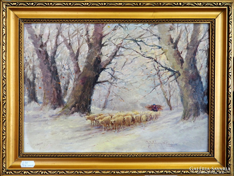 Gyula Gutaházy németh: flock of sheep in the winter forest