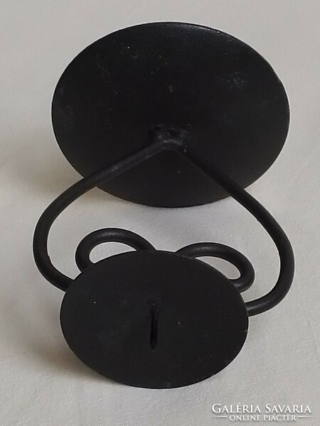 Small iron metal candle holder with black powder coated wrought iron heart shape