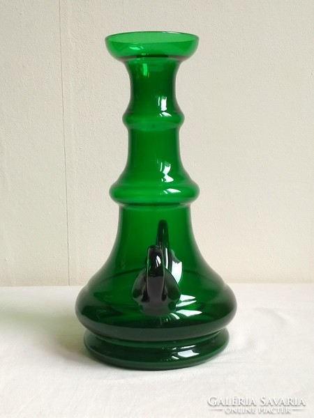 Old solid blown dark green glass bottle vase with spout ingrid glass special 25.5 cm