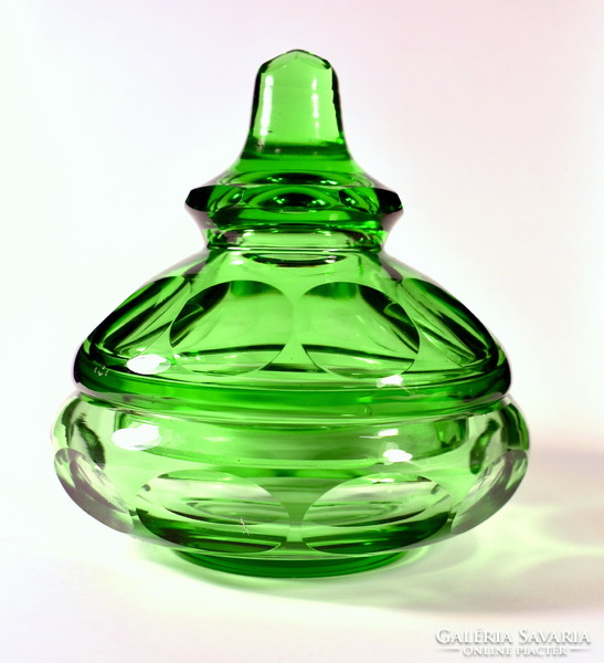 Art deco polished green glass bonbonier