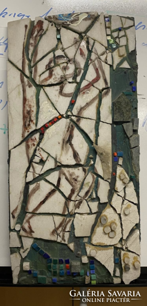 Rác András - Menekülés - mozaik relief