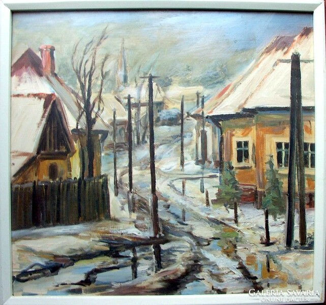 László Horváth - farm street detail 84 x 79 cm tempera, oil, wood fiber
