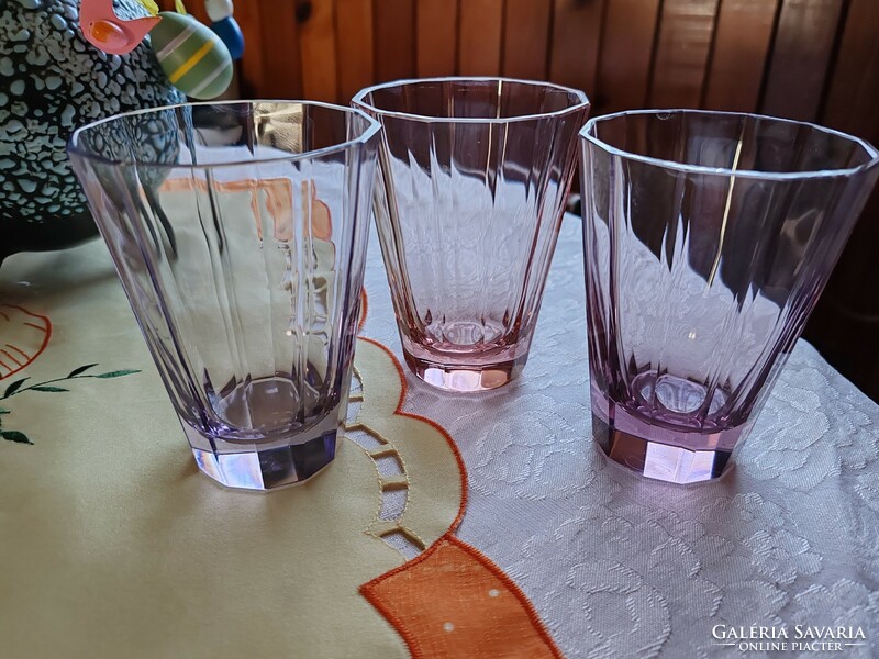 Moser, or moser-style flat glass glasses, 3 pieces together