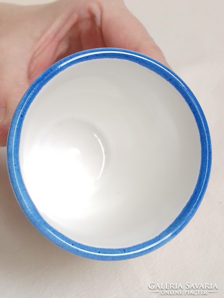 Régi Gmundner kézzel festett fehér alapon kék pöttyös kerámia italos készlet kancsó kiöntő 6 pohár