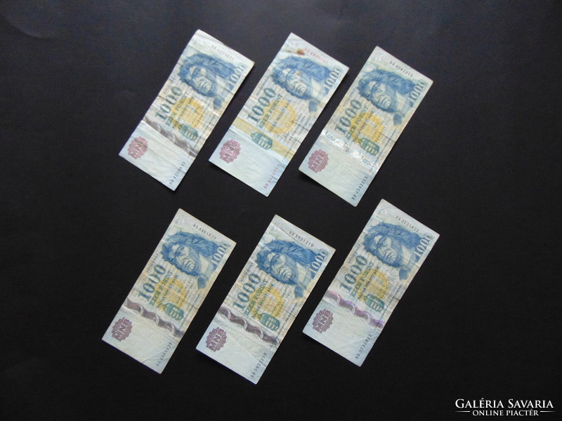 Lot of 6 HUF 1000 banknotes!