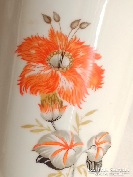 Antik régi jelzett Drasche Budapest porcelán urna váza virág minta elegáns csontszínű alap 15,5 cm