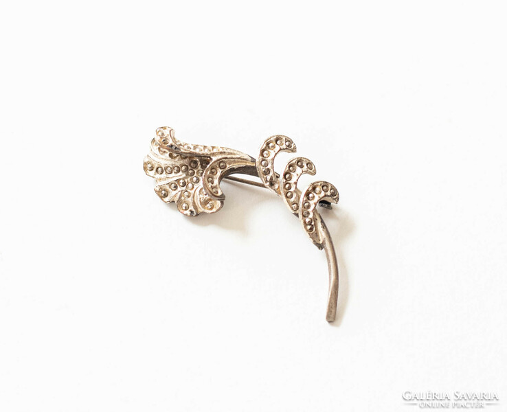 Silver-colored flower brooch with marcasite - vintage brooch, pin