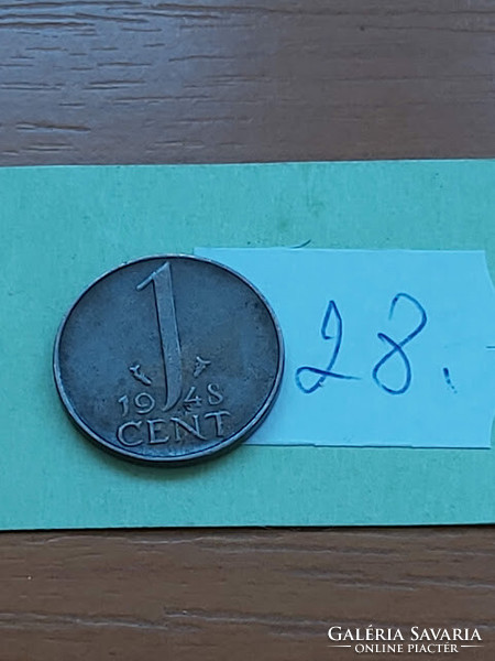 Netherlands 1 cent 1948 bronze, Queen Wilhelmina 28
