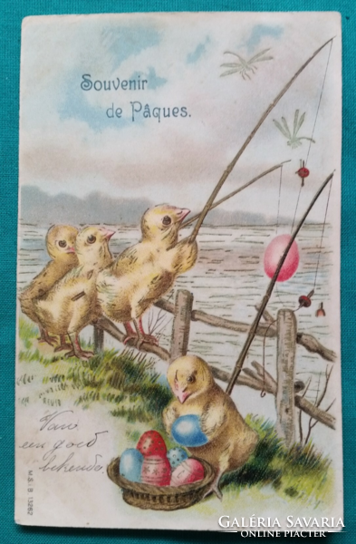 Antik húsvéti képeslap, futott