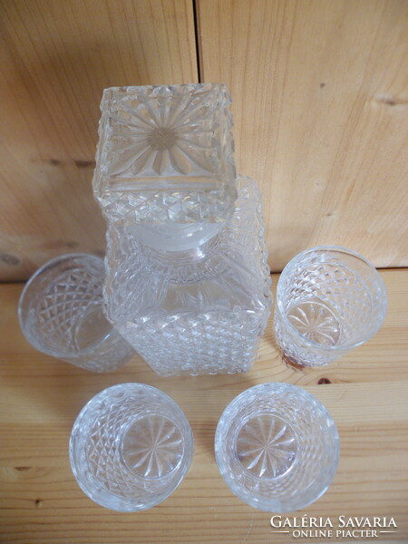 Old Bohemian crystal cognac glass with lid, 4 glasses