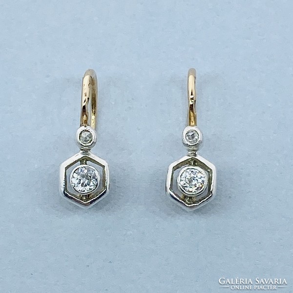 14K art deco buton earrings with brilles ca.0.20 Ct.