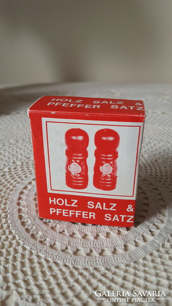 Hand-painted, small wooden salt and pepper shaker