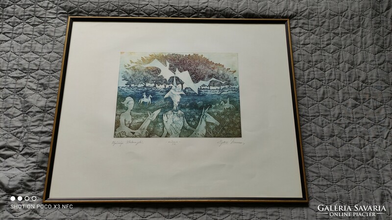 Zsuzsa Egresi summer horse-riding colorful etching