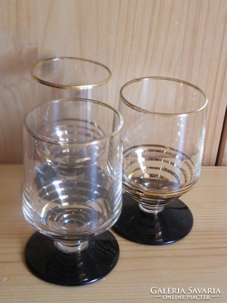 Old retro 3 gilded cognac and liqueur stem glasses