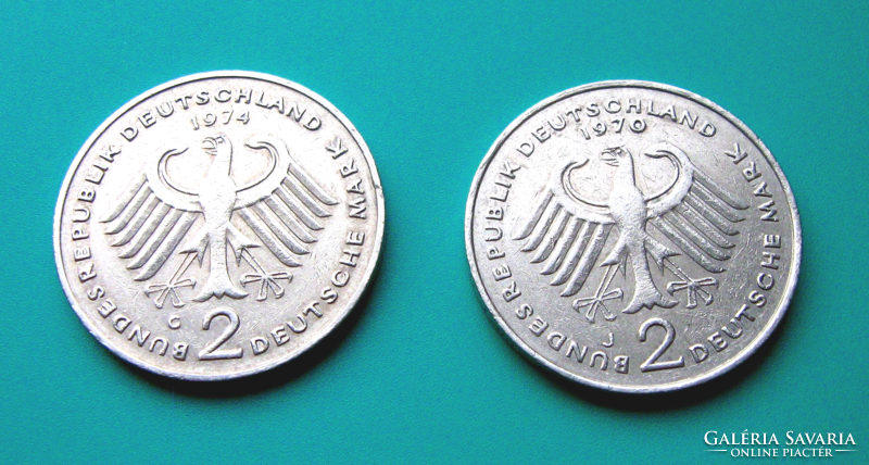 Germany - 2 brands - 1970 “j” & 1974 “g” - 2 pieces - with straight and inverted edge lettering