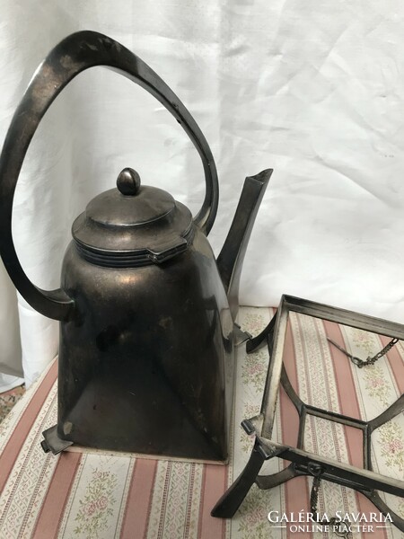 Art Nouveau silver-plated alpaca sandrik factory-made warming teapot