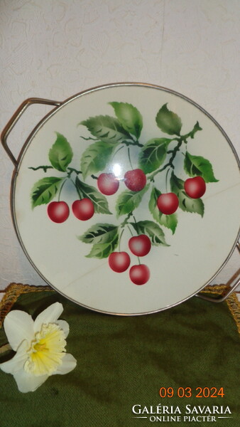 Made at the turn of the century, decorated Austrian cherry centerpiece, in a metal frame