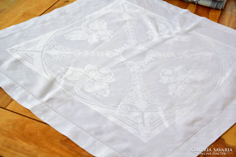 Antique old art deco damask serving plate coaster damask napkin tea towel 67 x 64