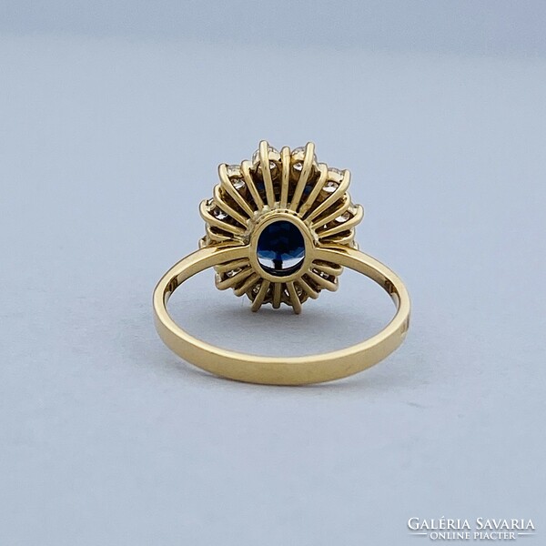 14K Vintage arany gyűrű zafírral és briliáns csiszolású gyémántokkal