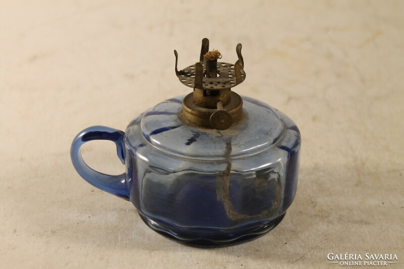 Antique ribbed blue glass nursing kerosene lamp 566