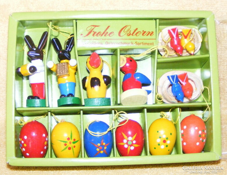 Wooden Easter egg tree decorations 12 pcs
