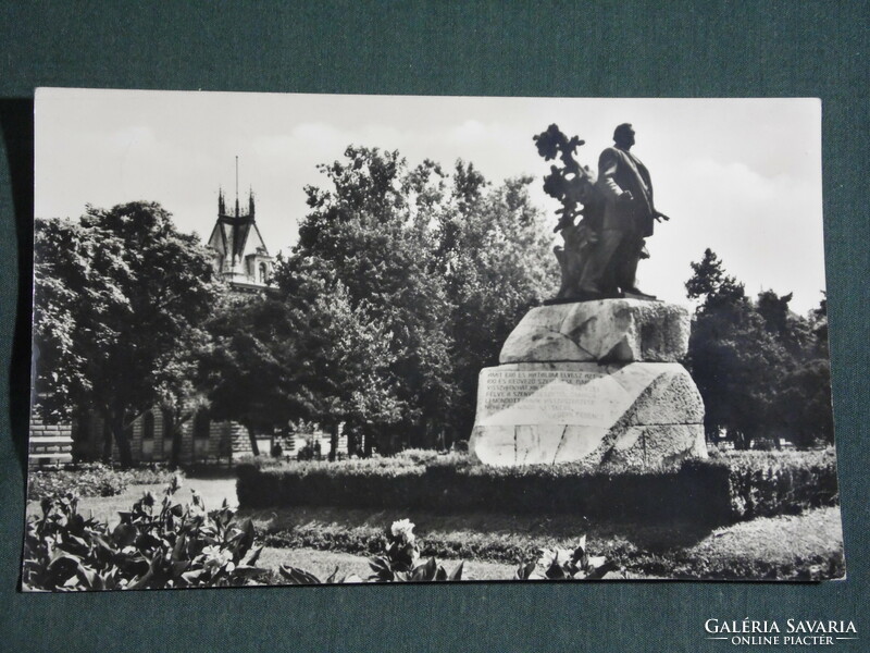 Képeslap,Postcard, Szeged, Deák Ferenc szobor látkép,1959