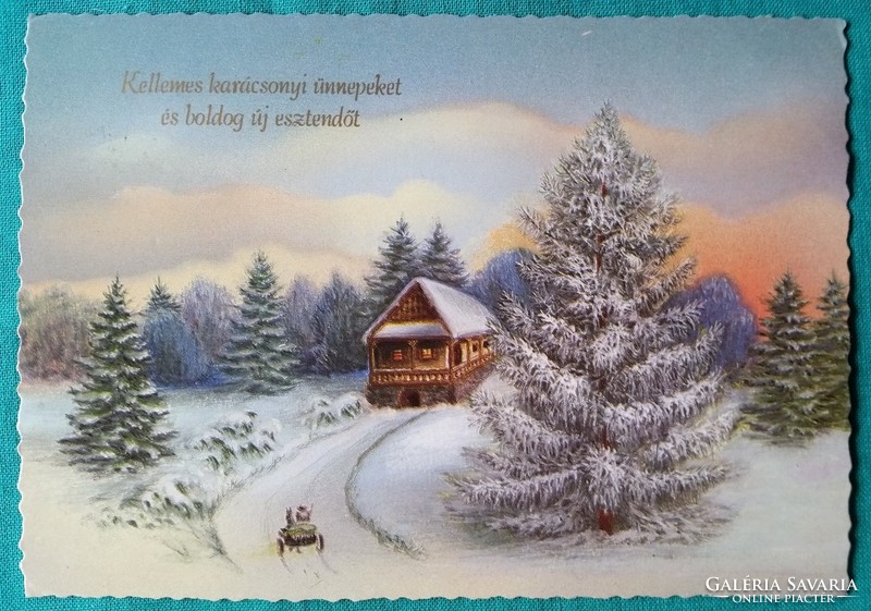 Karácsonyi üdvözlő képeslap, futott