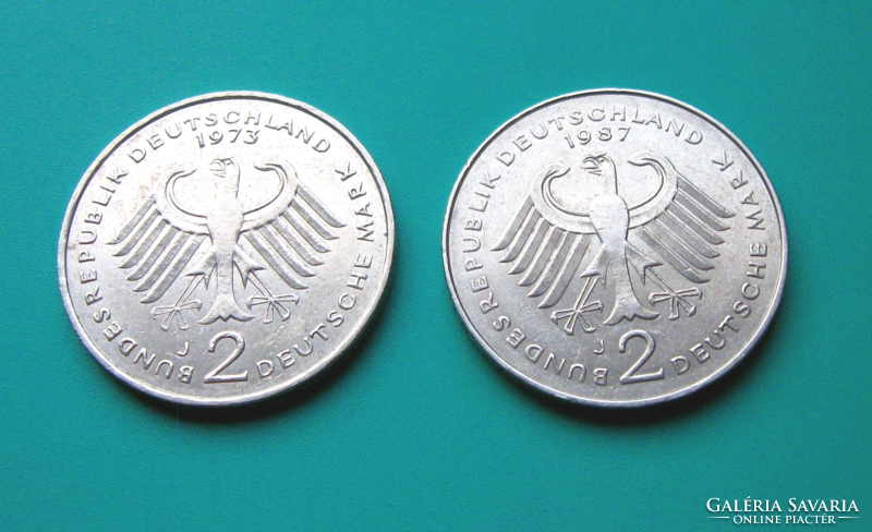 Germany - 2 brands - 1973 & 1987 “j” - 2 pieces - with straight and inverted border lettering