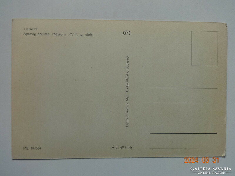 Régi postatiszta képeslap: Tihany, Apátság épülete, Múzeum, XVIII. sz. eleje  (1956)