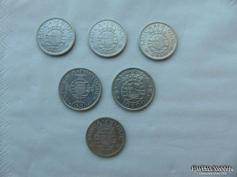 Angola - Mozambique 5 - 10 escudo 6 pieces of silver lot!