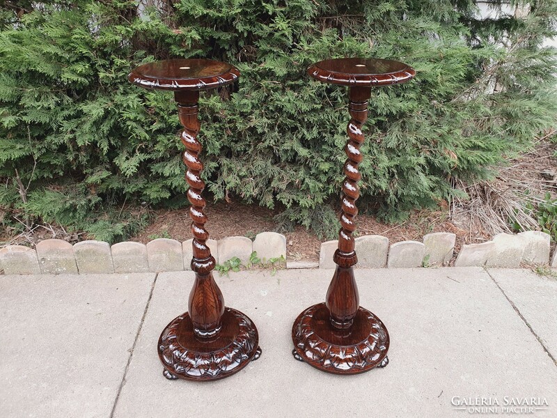 Beautiful antique twisted carved flower stand statue holder postmens 100 cm in pair!
