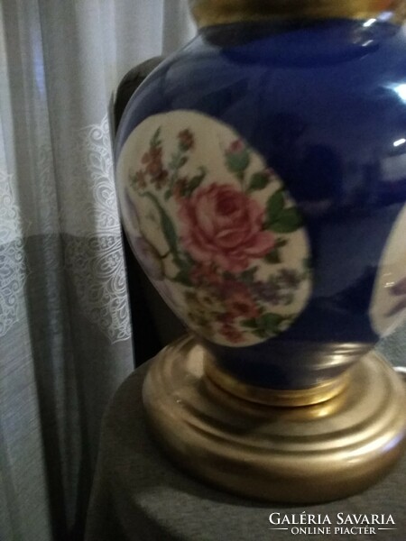 Hand-painted ceramic lamp, Meissen flower bouquet