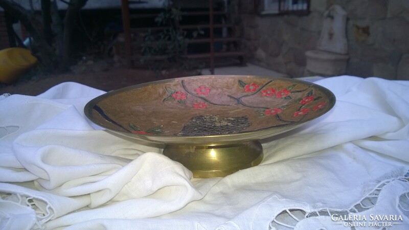 Bird mot. Enameled copper serving bowl dia. 20 Cm