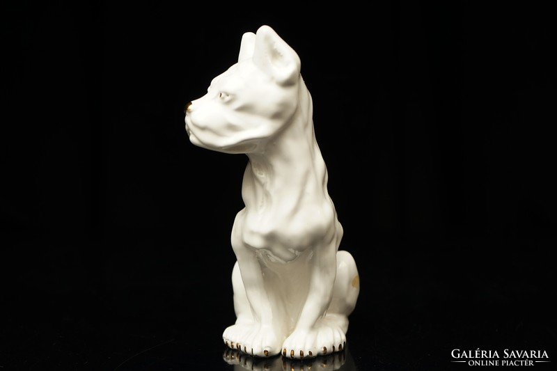 Gilded porcelain dog figure / retro old pitbull boxer dog / mid century ??