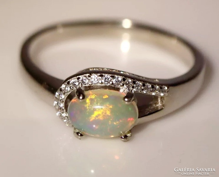 Genuine Ethiopian opal silver ring, size 8.5 (58/59).