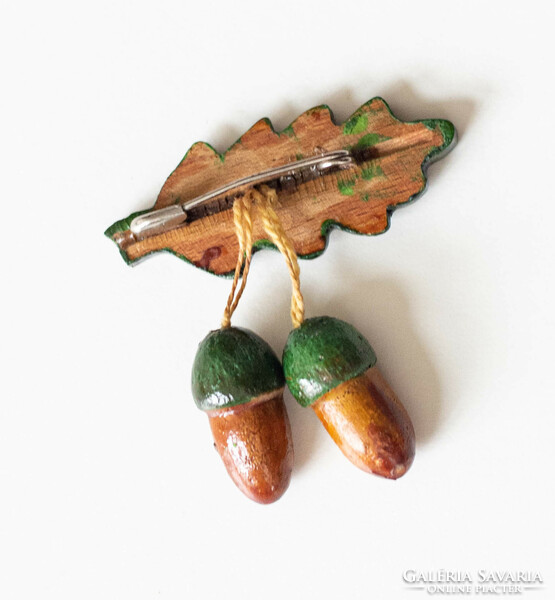 Retro wooden brooch - oak leaf with acorns - folk art brooch, badge