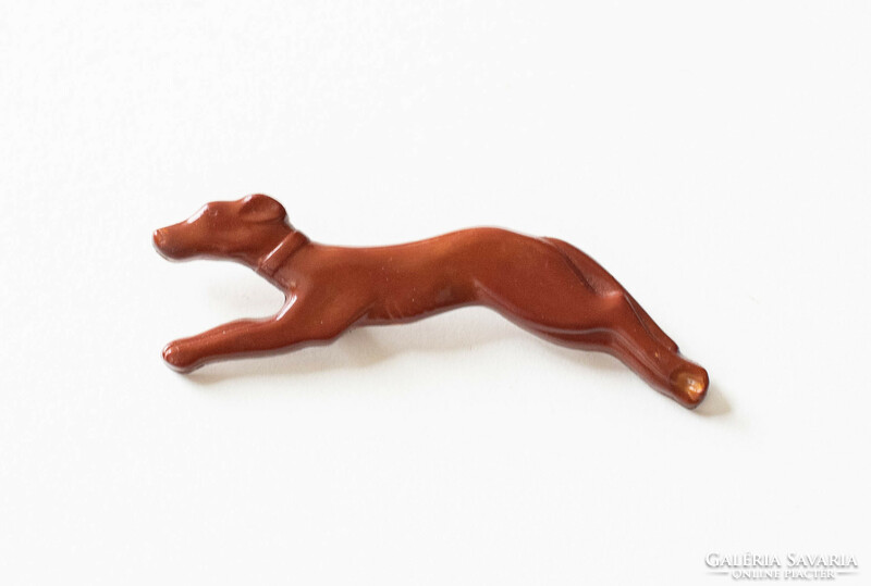 Retro brown greyhound brooch - vinyl/plastic jewelry - lapel pin, badge