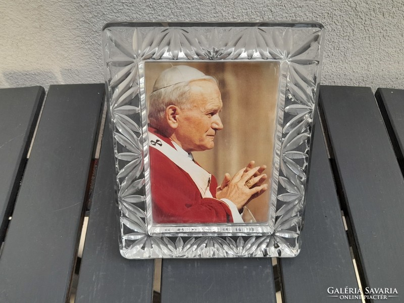 Photo of Pope John Paul II in a thick glass or crystal frame
