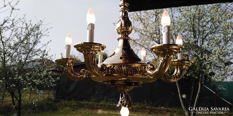 Antique 6-arm completely renovated chandelier for sale.