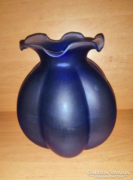 Kék üveg gerezdes váza - 19 cm magas (3/d)