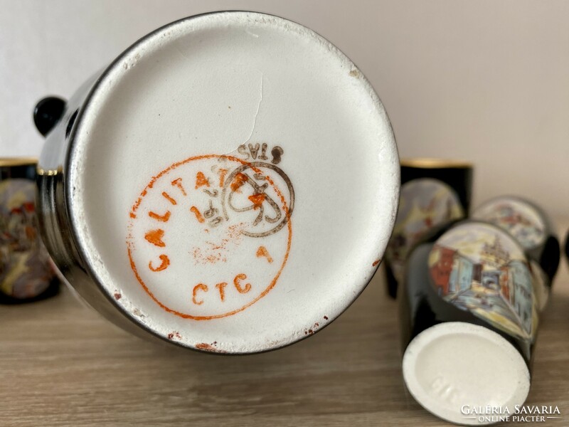 Kézi festésű CTC jelzett porcelán pálinkás italos készlet 35cm extra ritka!