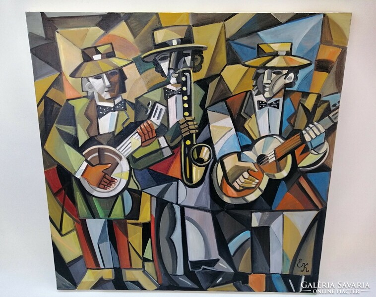 Elena khmeleva - trois musiciens de jazz, 80x80 cm