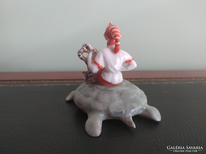 Buratino- old Soviet porcelain pinoccio on turtle with golden key, marked, 10 x 8 cm