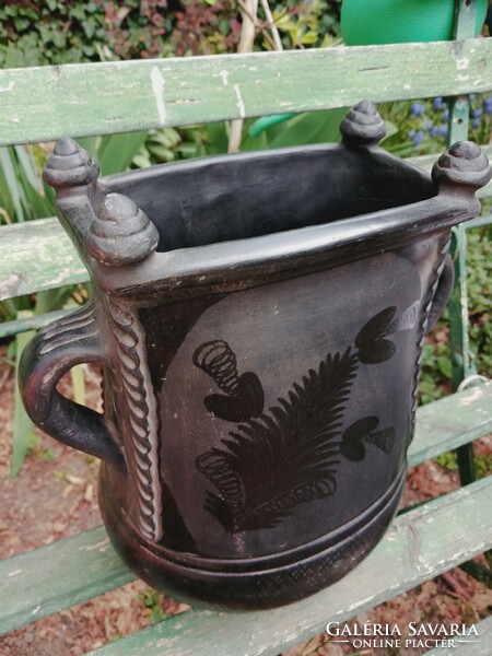 Black earthenware folk candle dipping vessel