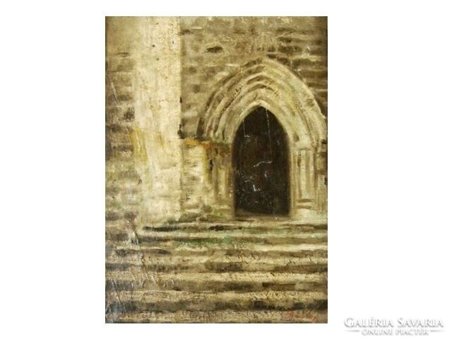 Louis Boray, Paris church gate... Oil painting