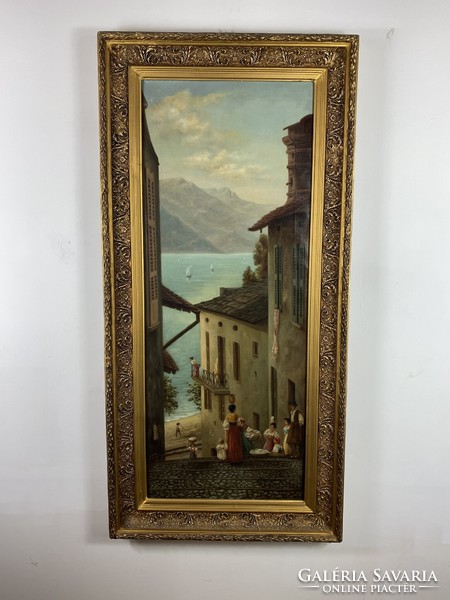 Kilátás a Comói tóra Olasz festő 1899