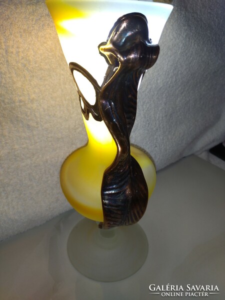 Gyönyörű Pilip Ravert art bronz és űveg váza 31 cm magas