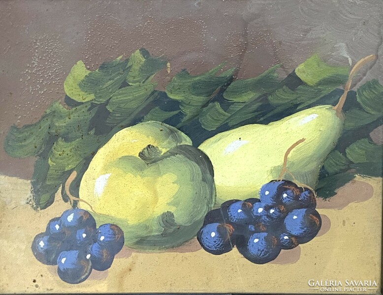 Pears and grapes in antique fruit still life in oil cardboard painting frame