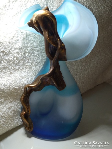 Gyönyörű Pilip Ravert art bronz és űveg váza 26 cm magas