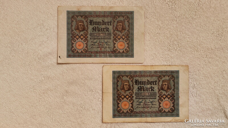 1920-as 100 birodalmi márka (VF) – Német weimari köztársaság | 2 db bankjegy